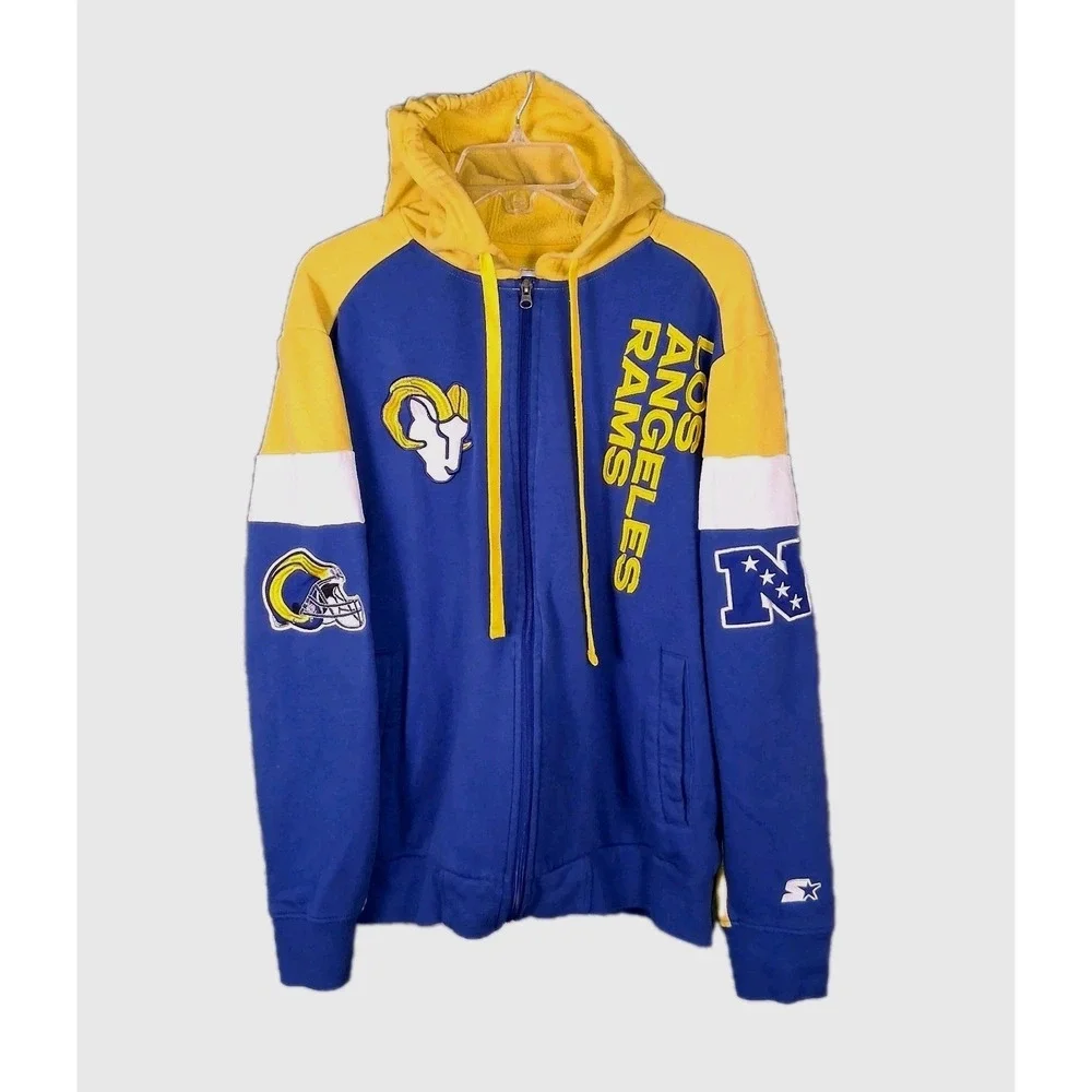 Starter Los Angeles Rams Zip Up Graphic Hoodie Men's Size XL Blue NFL Football